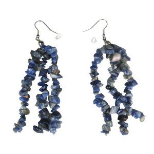 Stone Chip Beaded Earrings Pierced Silvertone Jewelry 4 in Statement fashion